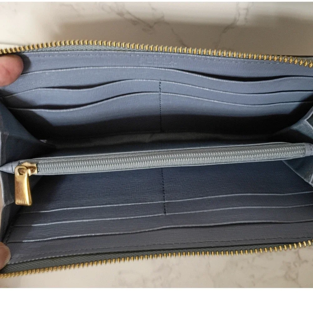 FURLA Babylon Dusty Light Blue Leather Zip Around Wallet - EUC